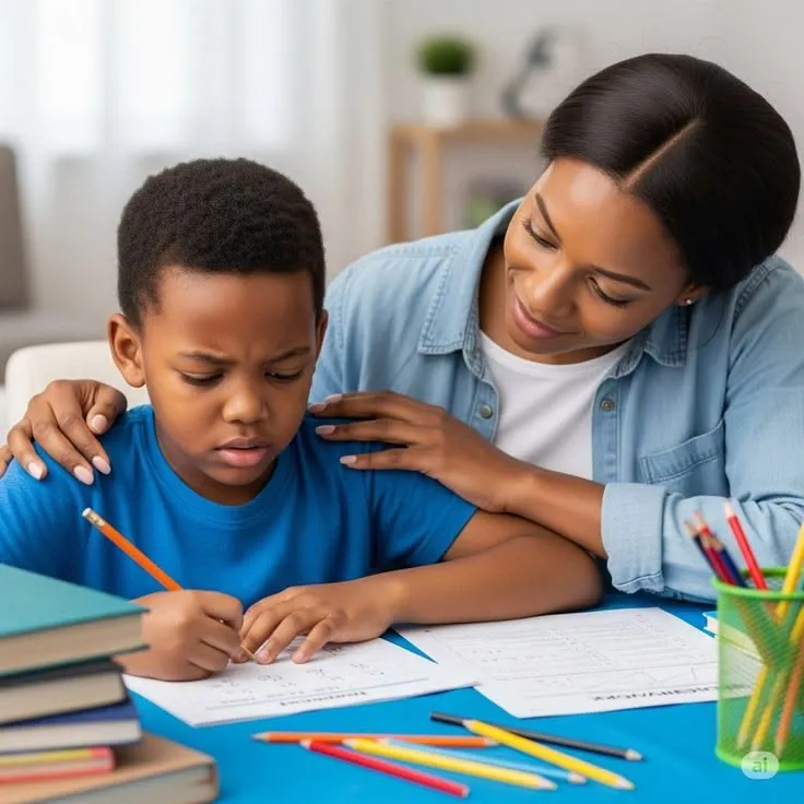 une enseignante qui donne des cours de maison à un enfant du primaire